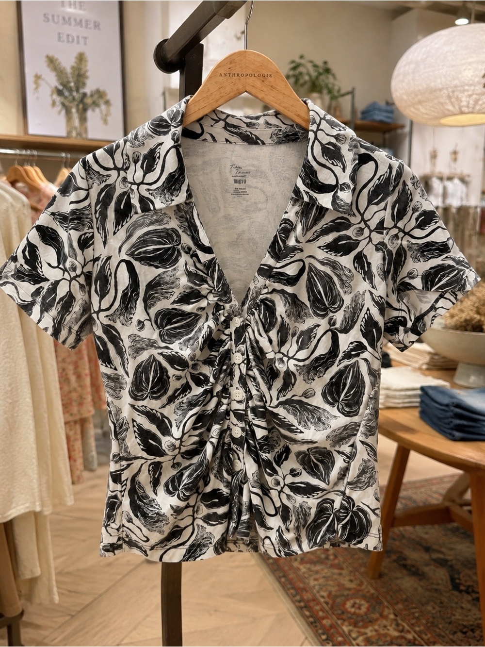 Anthropologie Maeve x Yukiko Noritake Ruched Botanical Top M